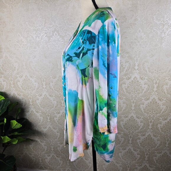 Anthropologie Fig & Flower XL Watercolor Floral Blouse Mother of Pearl Buttons - Picture 6 of 13